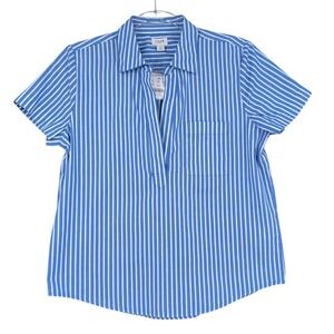 J.Crew Womens XS Short‎ Sleeve Button Up Shirt Blue White Striped Cotton Blend